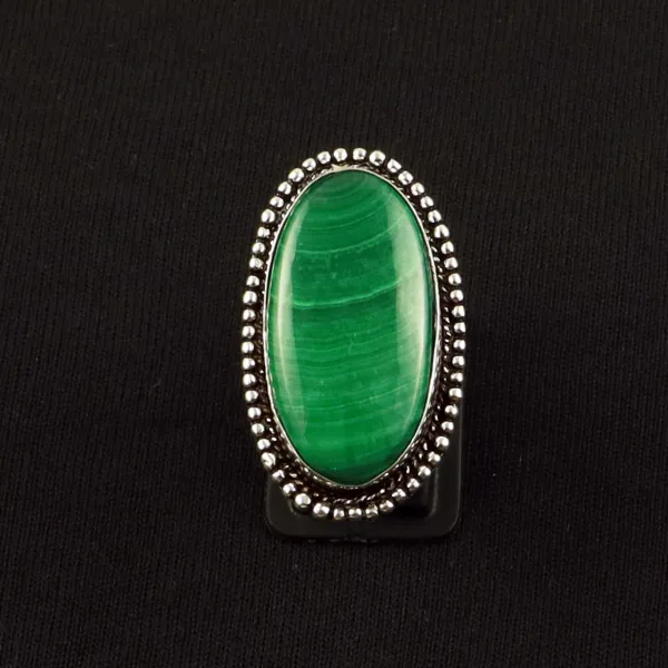 Natural Malachite Sterling Silver Plated Handmade Ring - Size 7 — photo 2