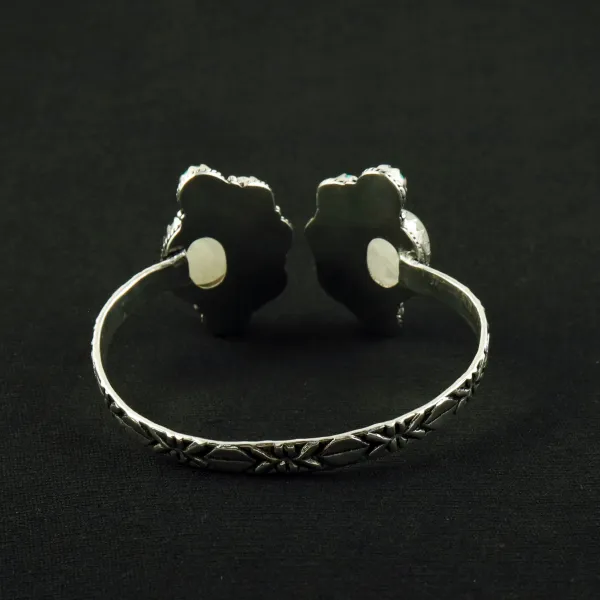 Natural Turquoise & Rainbow Moonstone Silver Plated Handmade Cuff Bangle — photo 4