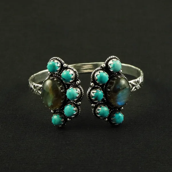 Natural Turquoise & Labradorite Silver Plated Handmade Cuff Bangle — photo 1