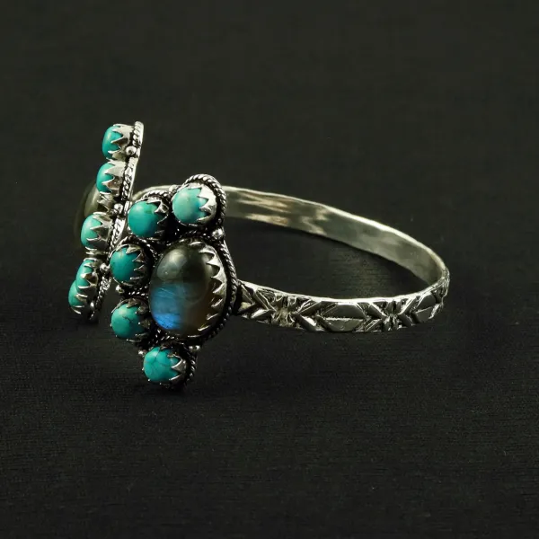 Natural Turquoise & Labradorite Silver Plated Handmade Cuff Bangle — photo 3