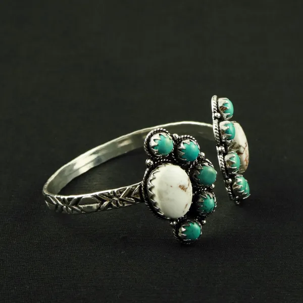 Natural Turquoise & Wild Horse Silver Plated Handmade Cuff Bangle — photo 2