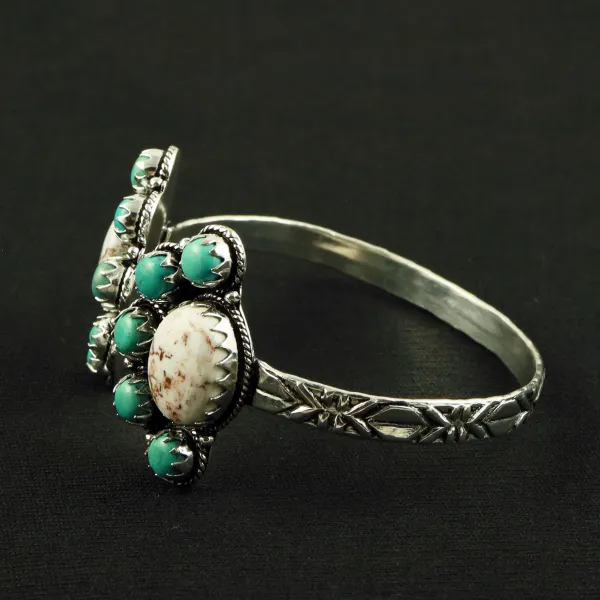 Natural Turquoise & Wild Horse Silver Plated Handmade Cuff Bangle — photo 3