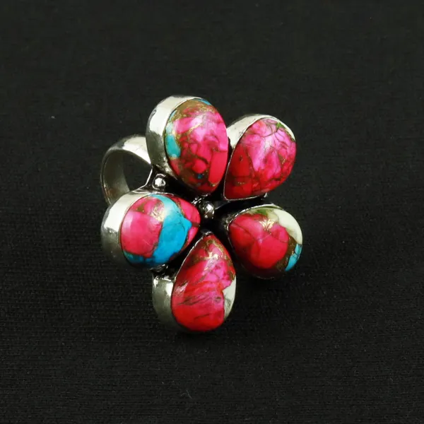 Natural Cotton Candy Sterling Silver Plated Handmade Ring - Size 6.5 — photo 2