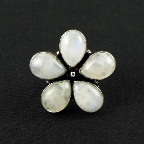 Natural Rainbow Moonstone Sterling Silver Plated Handmade Ring - Size 8 — photo 1