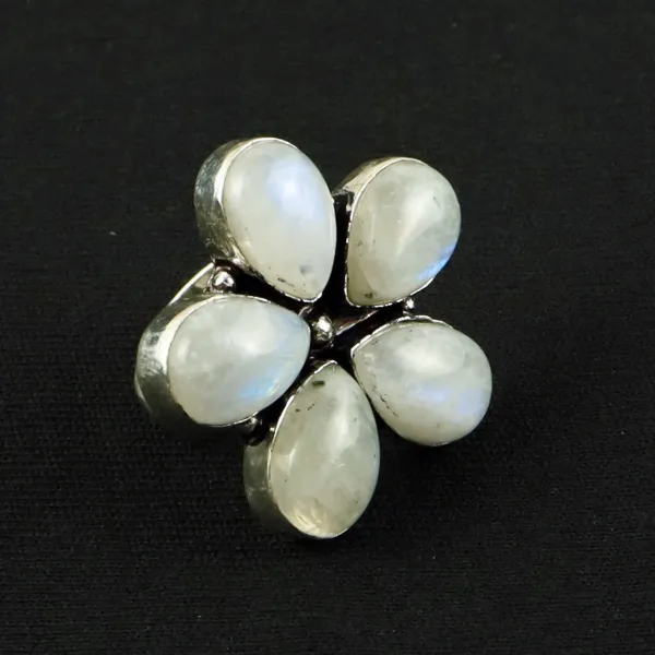 Natural Rainbow Moonstone Sterling Silver Plated Handmade Ring - Size 8 — photo 2