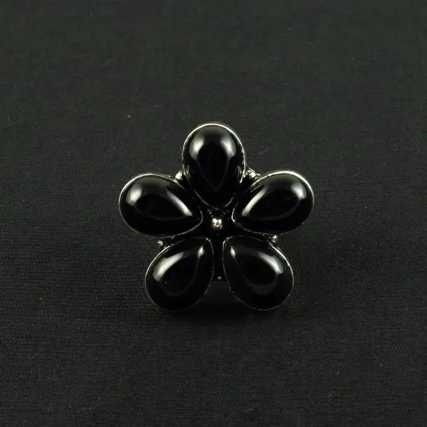 Natural Black Onyx Sterling Silver Plated Handmade Ring - Size 7 — photo 1