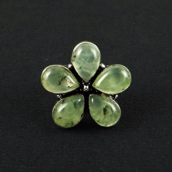 Natural Prehnite Sterling Silver Plated Handmade Ring - Size 6 — photo 1