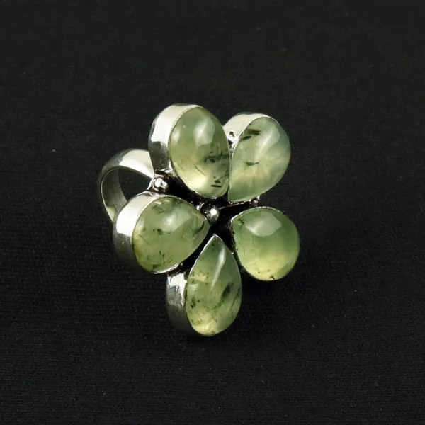 Natural Prehnite Sterling Silver Plated Handmade Ring - Size 6 — photo 2