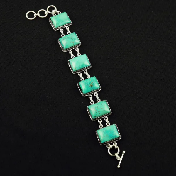 Natural Turquoise Sterling Silver Plated Handmade Bracelet — photo 1