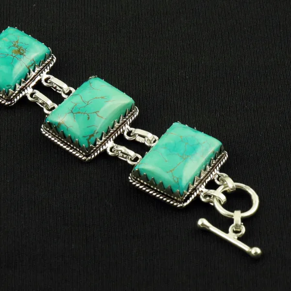 Natural Turquoise Sterling Silver Plated Handmade Bracelet — photo 2