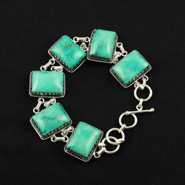 Natural Turquoise Sterling Silver Plated Handmade Bracelet — photo 4