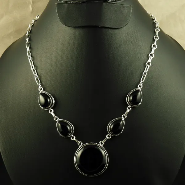 Natural Black Onyx Sterling Silver Plated Handmade Necklace — photo 1