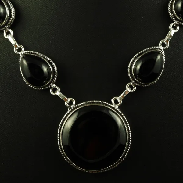 Natural Black Onyx Sterling Silver Plated Handmade Necklace — photo 2