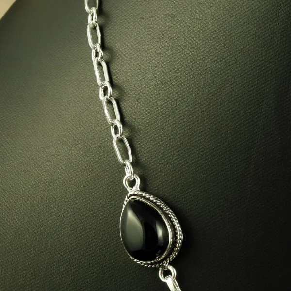 Natural Black Onyx Sterling Silver Plated Handmade Necklace — photo 3
