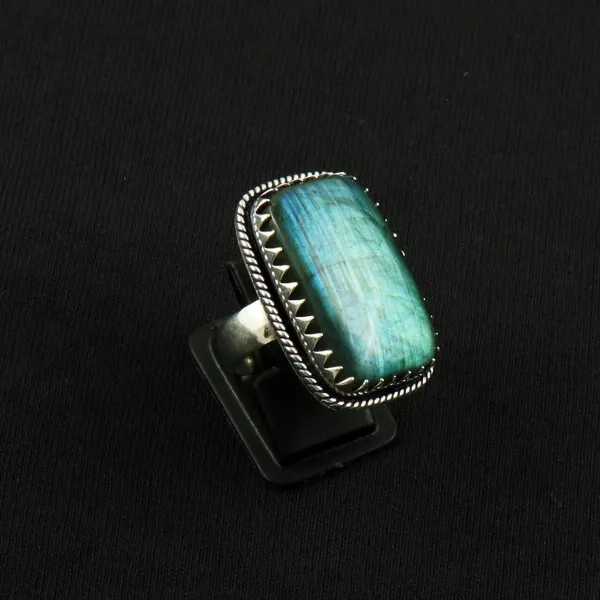 Natural Labradorite Sterling Silver Plated Handmade Ring - Size 8 — photo 1