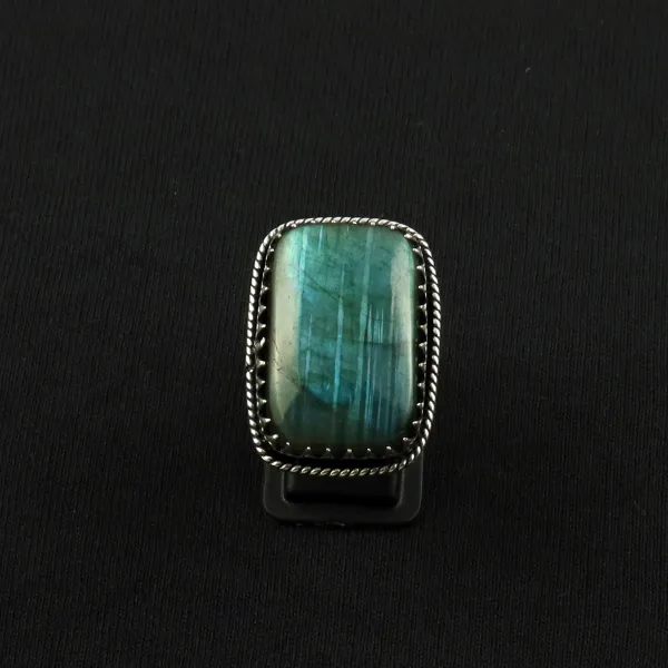 Natural Labradorite Sterling Silver Plated Handmade Ring - Size 8 — photo 2