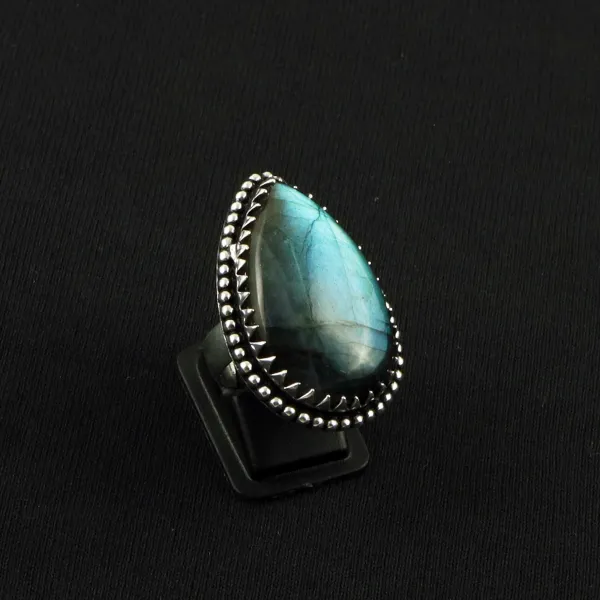 Natural Labradorite Sterling Silver Plated Handmade Ring - Size 6.5 — photo 2