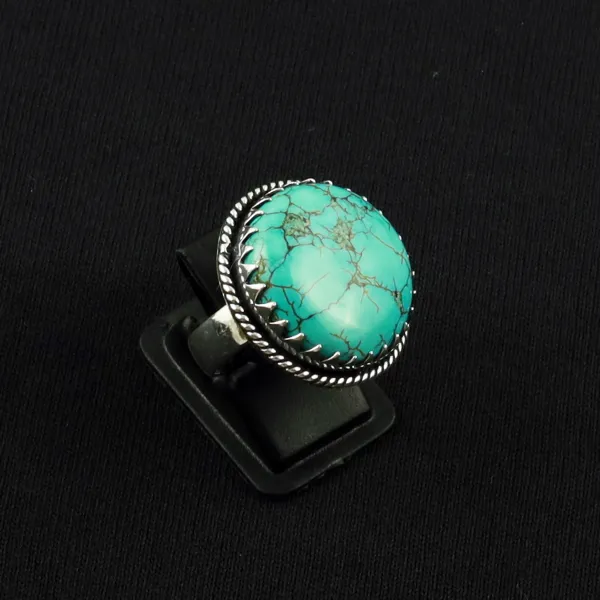 Natural Turquoise Sterling Silver Plated Handmade Ring - Size 7 — photo 1