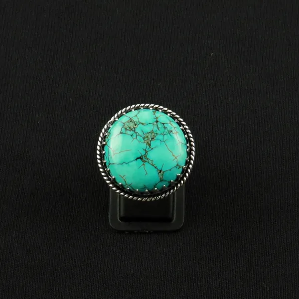 Natural Turquoise Sterling Silver Plated Handmade Ring - Size 7 — photo 2