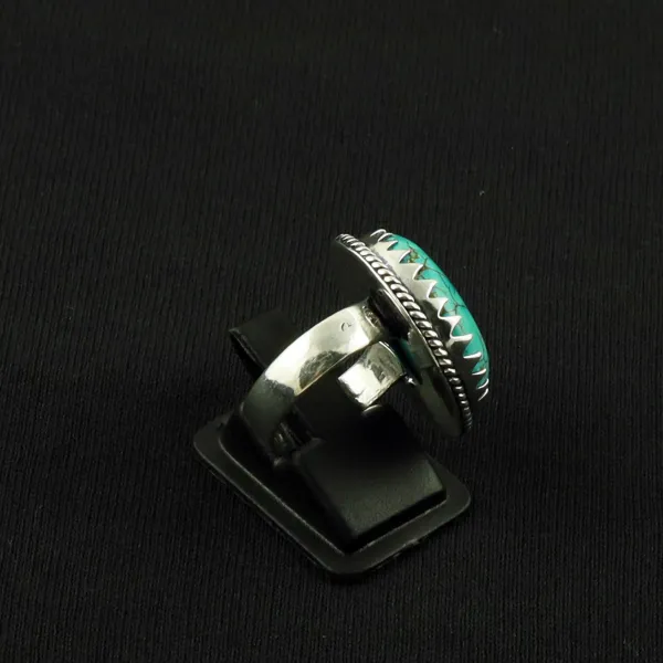 Natural Turquoise Sterling Silver Plated Handmade Ring - Size 7 — photo 3
