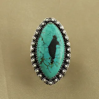Natural Turquoise Sterling Silver Plated Handmade Ring - Size 9