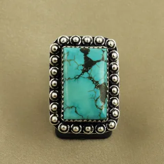 Natural Turquoise Sterling Silver Plated Handmade Ring - Size 7.5
