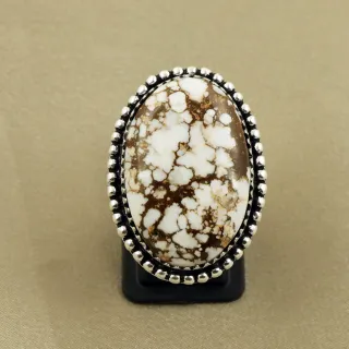 Natural Wild Horse Sterling Silver Plated Handmade Ring - Size 7.5