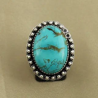 Natural Turquoise Sterling Silver Plated Handmade Ring - Size 7.5