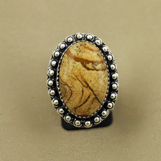 Natural Picture Jasper Sterling Silver Plated Handmade Ring - Size 7