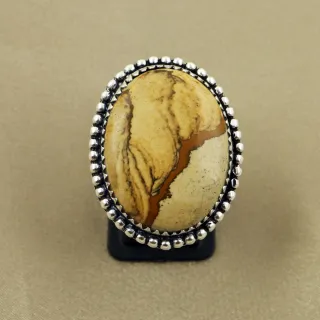 Natural Picture Jasper Sterling Silver Plated Handmade Ring - Size 7.5