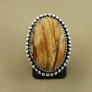 Natural Picture Jasper Sterling Silver Plated Handmade Ring - Size 6.5