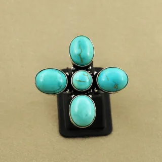 Natural Turquoise Sterling Silver Plated Handmade Ring - Size 8.5 (Adjustable)