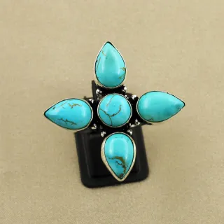 Natural Turquoise Sterling Silver Plated Handmade Ring - Size 10 (Adjustable)
