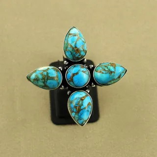 Natural Kingman Turquoise Sterling Silver Plated Handmade Ring - Size 10 (Adjustable)