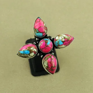 Natural Cotton Candy Sterling Silver Plated Handmade Ring - Size 10 (Adjustable)