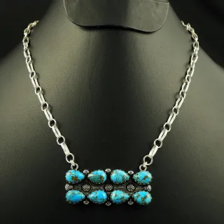 Natural Kingman Turquoise Sterling Silver Plated Handmade Necklace