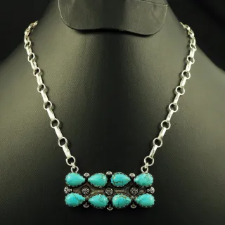 Natural Turquoise Sterling Silver Plated Handmade Necklace