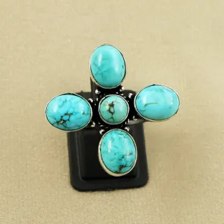 Natural Turquoise Sterling Silver Plated Handmade Ring - Size 9.5 (Adjustable)