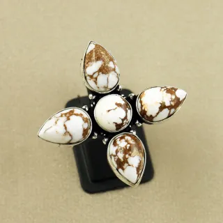 Natural Wild Horse Sterling Silver Plated Handmade Ring - Size 9 (Adjustable)