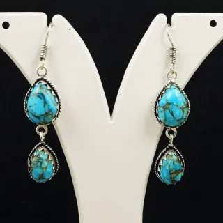 Natural Kingman Turquoise Sterling Silver Plated Handmade Stud Earring