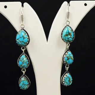 Natural Kingman Turquoise Sterling Silver Plated Handmade Stud Earring