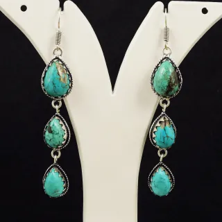 Natural Turquoise Sterling Silver Plated Handmade Stud Earring