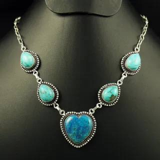 Natural Shattuckite & Turquoise Sterling Silver Plated Handmade Necklace
