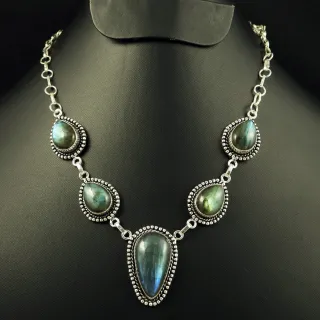Natural Labradorite Sterling Silver Plated Handmade Necklace
