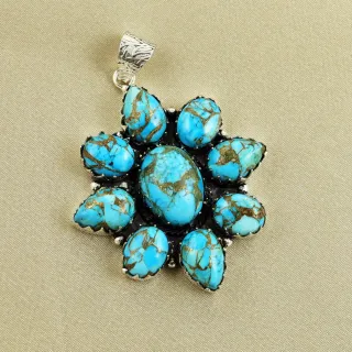 Natural Kingman Turquoise Sterling Silver Plated Handmade Pendant