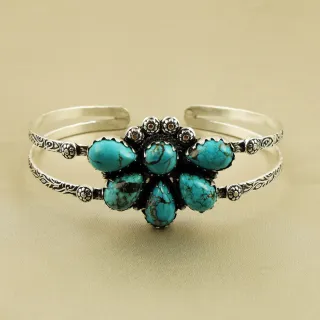 Natural Turquoise Sterling Silver Plated Handmade Cuff Bangle