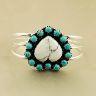 Natural Howlite & Turquoise Sterling Silver Plated Handmade Cuff Bangle