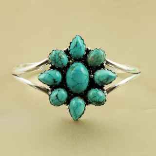 Natural Turquoise Sterling Silver Plated Handmade Cuff Bangle