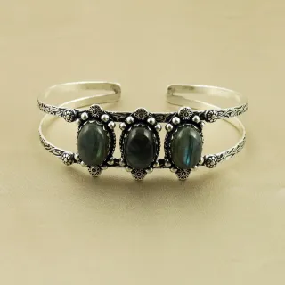 Natural Labradorite Sterling Silver Plated Handmade Cuff Bangle