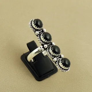 Natural Black Onyx Sterling Silver Plated Handmade Ring - Size 9